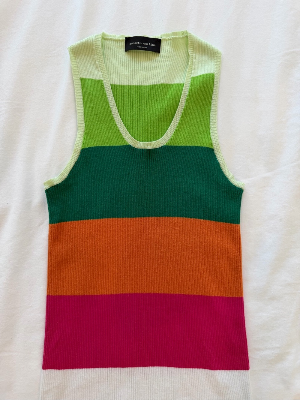 Roberto Collina Striped Ribbed Scoop Neck Tank Size Small